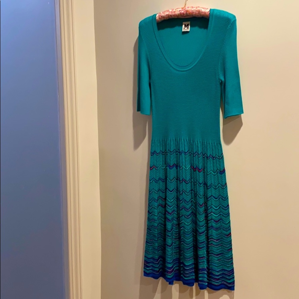 M Missoni blue Caribbean chevron knit dress L XL